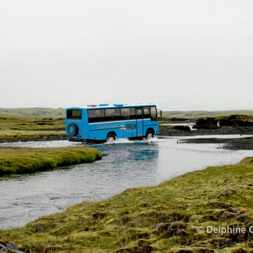 Bus Crossing River in Iceland