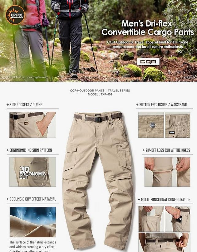 Men-Convertible-Cargo-Tactical-Pants-Water-Resistant-Outdoor-Hiking